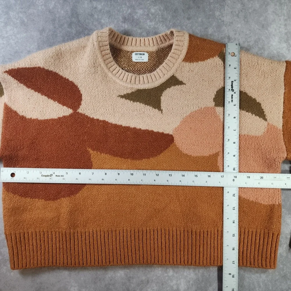 Cotton On Womens L Abstract Intarsia Sweater Rust Brown Retro 70s Cropped